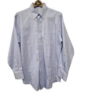 Brooks Brothers 16/33 Button Down Shirt Tattersall Plaid Blue Red NonIron Cotton
